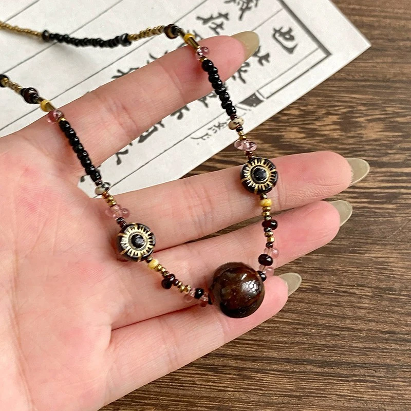 铜合金项链 新中式古风串珠项链女款小众复古锁骨链2025新款配饰