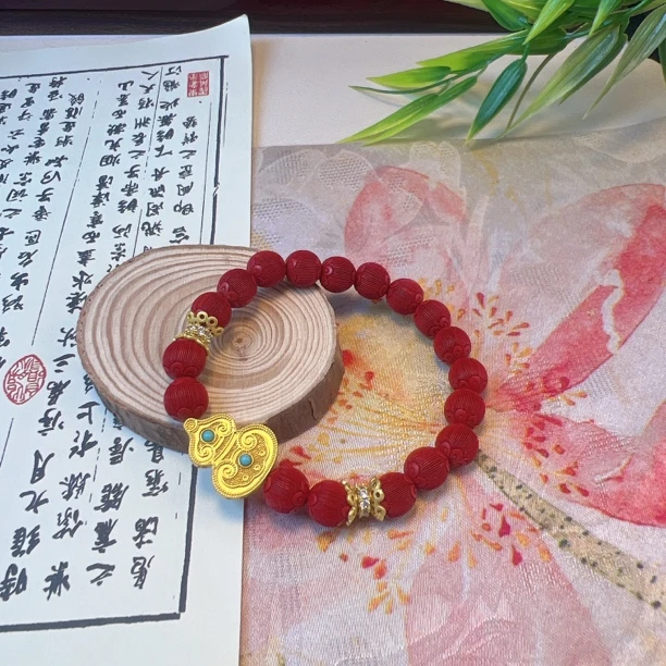 含辰砂工艺品高含量红砂设计款丝绒珠手串