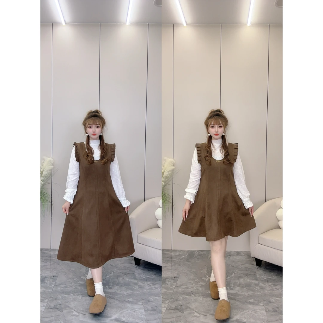 YY家秋季美拉德复古美式显瘦微胖女装连衣裙两件套