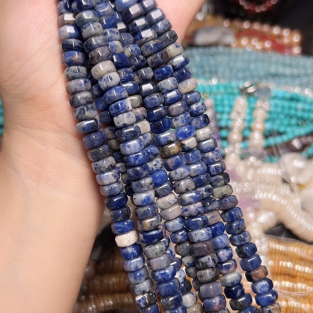 玛瑙/玉髓足银镶嵌珠宝半成品E452青金石螺母珠8.8*4.7mm