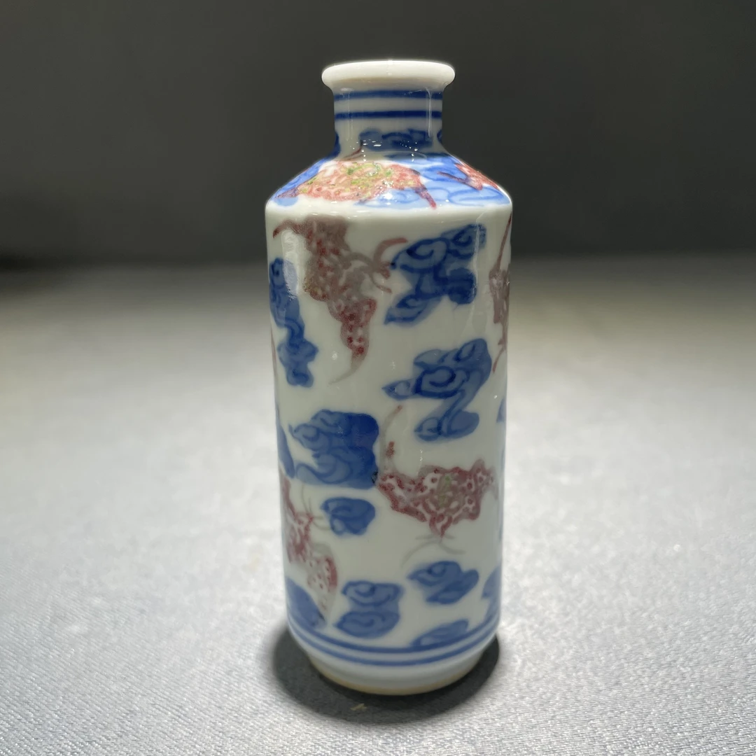 清光绪青花釉里红洪福齐天鼻烟壶0072