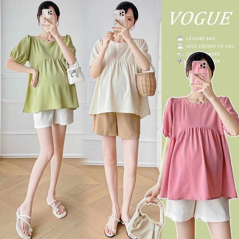 孕妇夏季宽松显瘦透气时尚百搭甜美减龄潮妈短款上衣