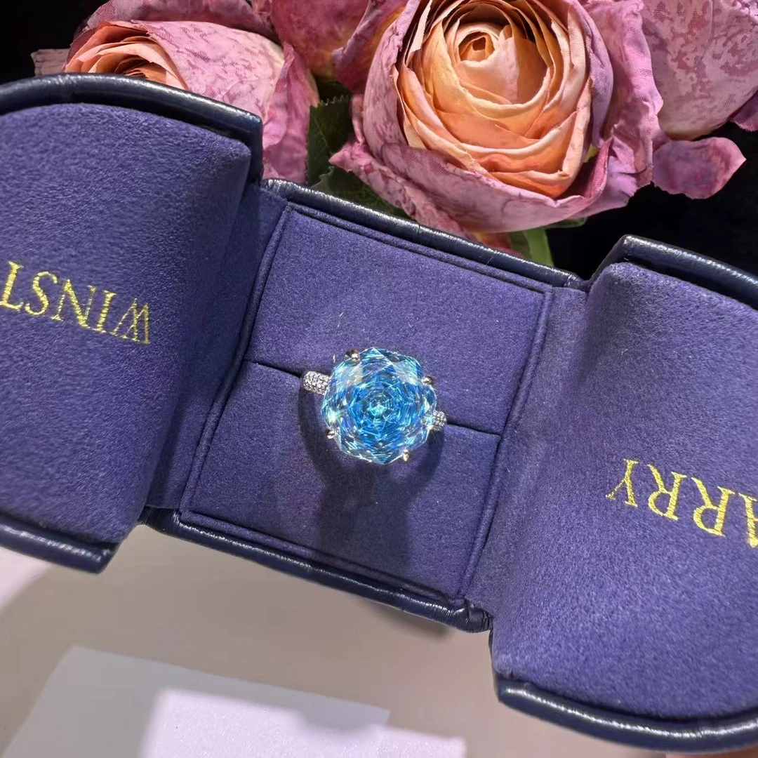 铜合金锆石戒指 ZS1132蓝-八边千禧切海蓝戒指时尚欧美