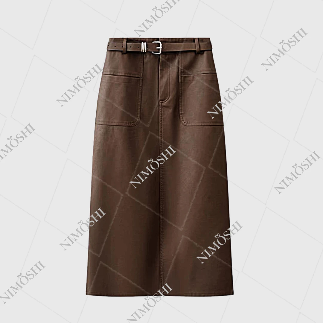 NIMðSHI【莎莎】高腰包臀半身裙气质显瘦皮裙女开叉一步裙 09121