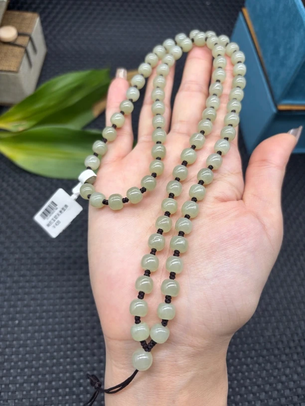 福利纯天然和田玉且末老型珠7mm若羌黄口玉石挂件绳毛衣链百搭款