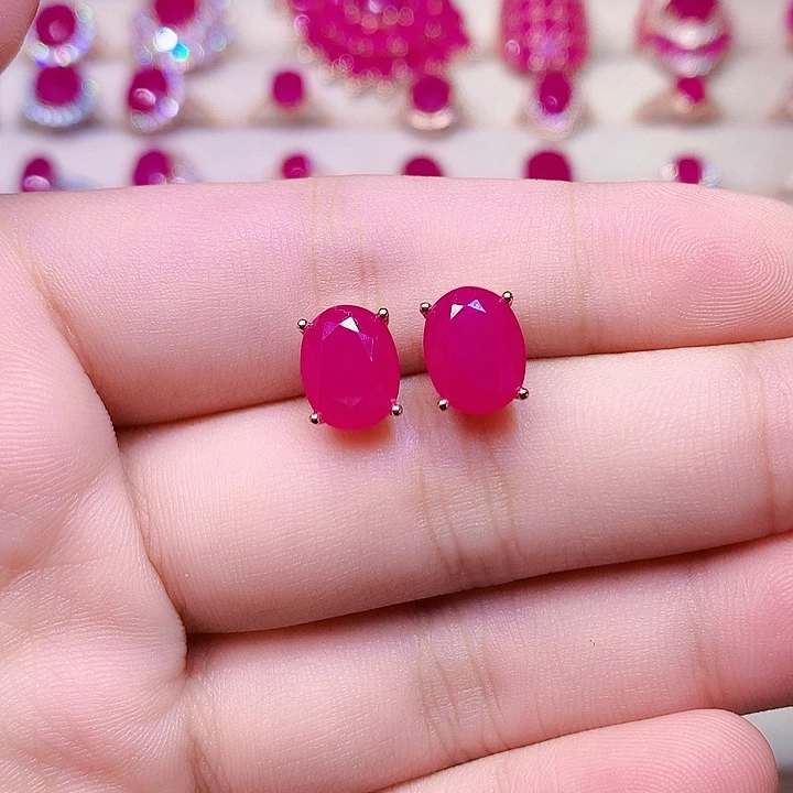 红宝石银S925镶嵌耳饰