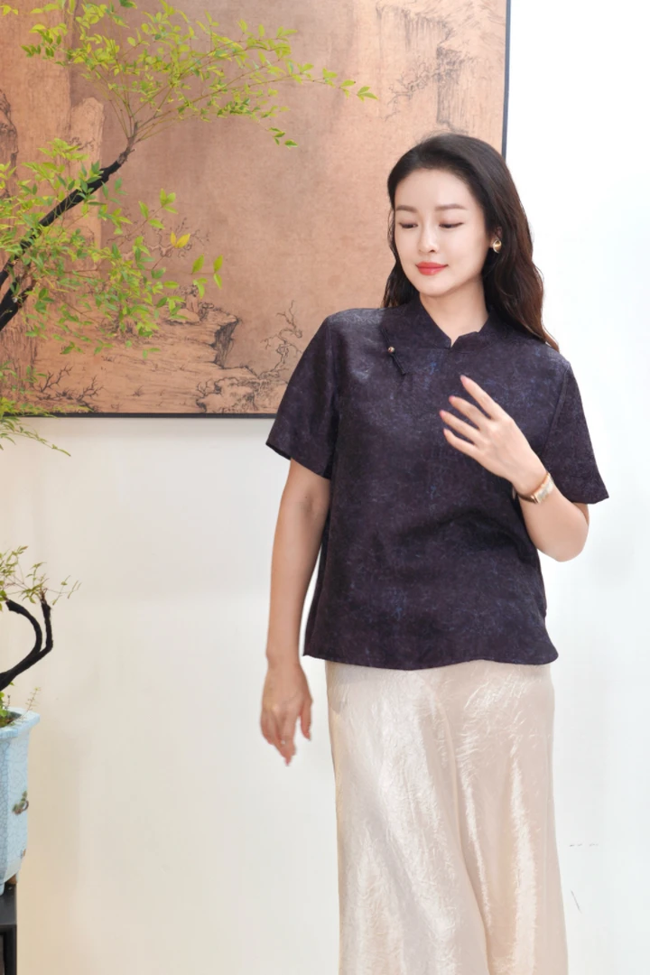 【福利品】翠裳·真丝香云纱新中式国风斜襟上衣