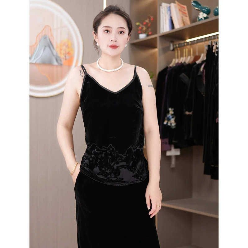 桑蚕丝吊带背心女夏内搭宽松打底外穿百搭简约丝绒吊带背心