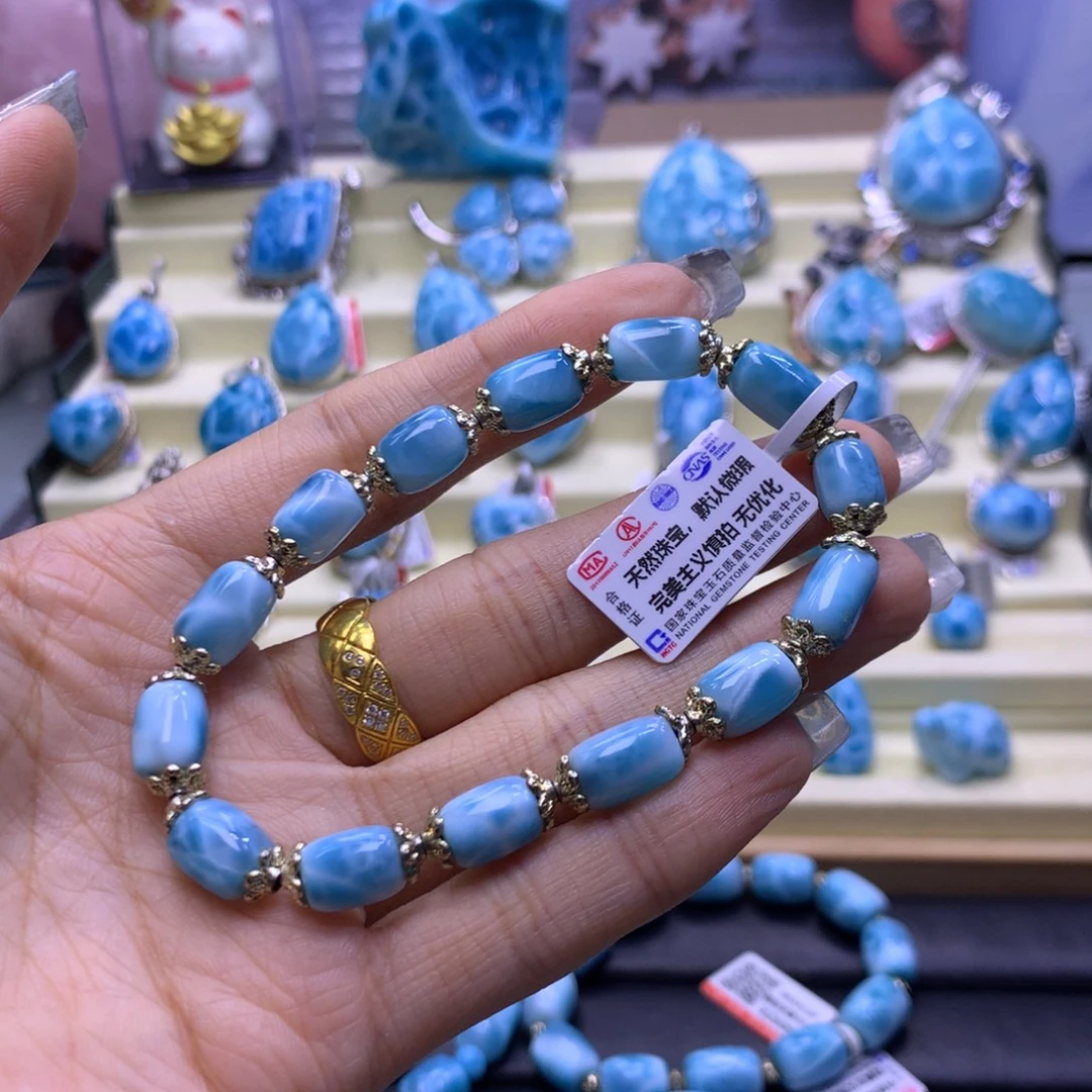 未镶嵌针钠钙石（海纹石）手链精品桶珠7m