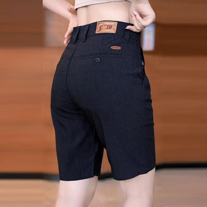 2025夏季新款男士休闲短裤修身直筒弹力百搭条纹五分中裤子男轻奢