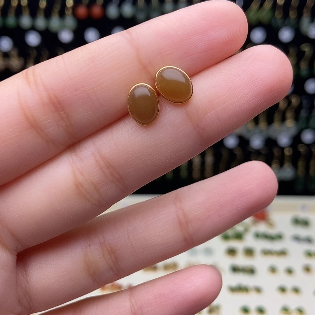 和田玉银S925镀金镶嵌耳饰