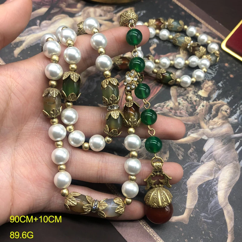 复古风长款毛衣链耳坠高档珍珠国风优雅气质扫肩玛项链耳环