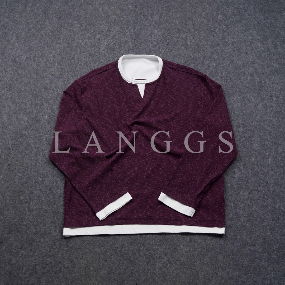 LANGGS&浪叔 春季假两件混纺小V亨利领休闲长袖打底衫-SS5106