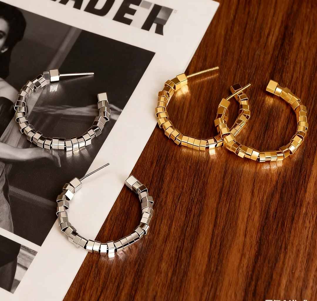 铜合金耳饰 几何C圈耳环碎银子设计小众金属耳圈高级感冷淡风耳饰