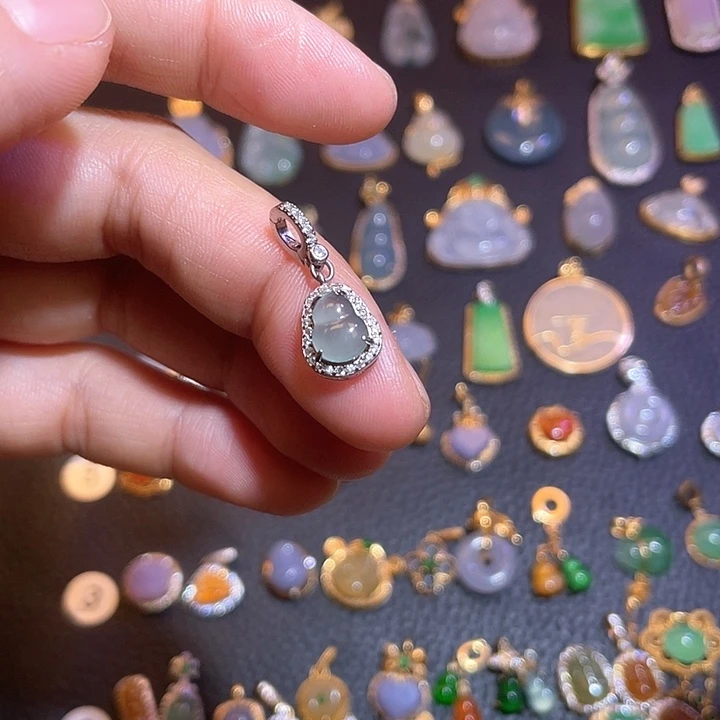 翡翠银S925镶嵌吊坠(不含链)天然翡翠