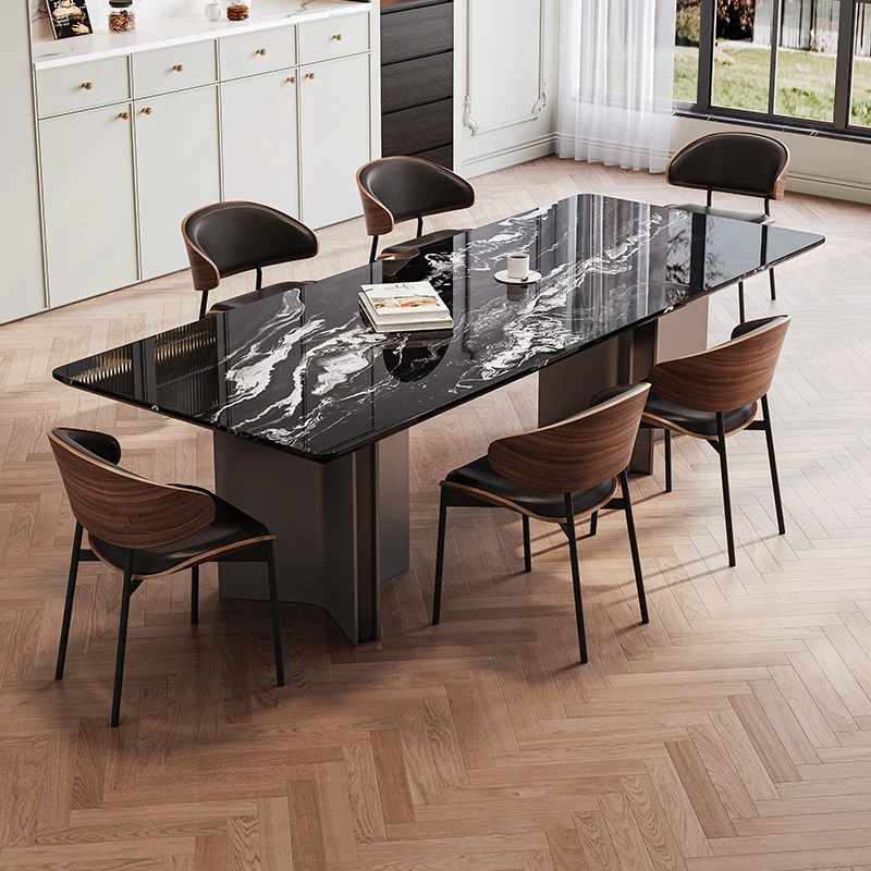 长方形餐桌简约极简餐桌椅椅子轻奢客厅家用餐厅意式饭桌子奢石