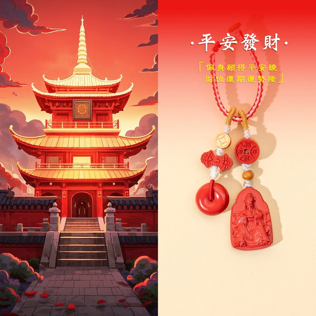 含辰砂工艺品「平安发財」缘起五臺 五爺平安扣挂件