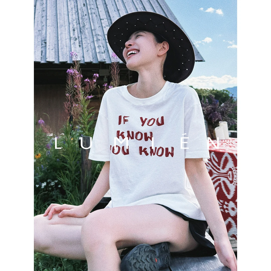 【LUMIEN 新品】“趣味字母”长绒棉休闲宽松T恤LX5GTT028