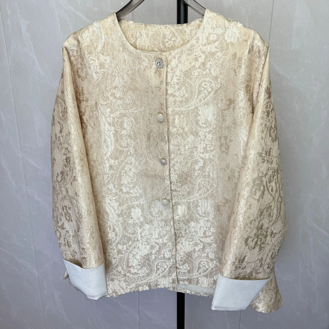 BINBIN服饰【新中式国风珠光宝气提花外套  】250074