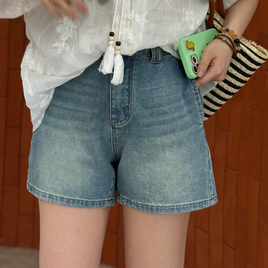 宿慕SUMU夏季牛仔显瘦高腰短裤2025新款休闲时尚百搭舒适牛仔短裤