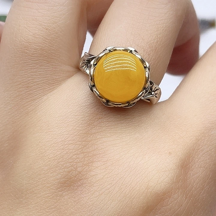 蜜蜡戒指银S925镶嵌925银