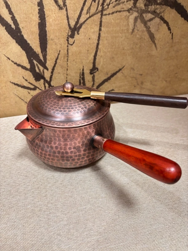 【大苏铜壶28】900毫升紫铜大容量中式复古带盖侧把奶茶壶泡茶壶
