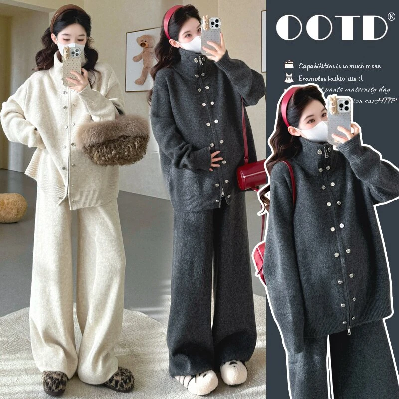 孕妇2025秋冬新款韩系简约气质设计感软糯亲肤加厚保暖两件套