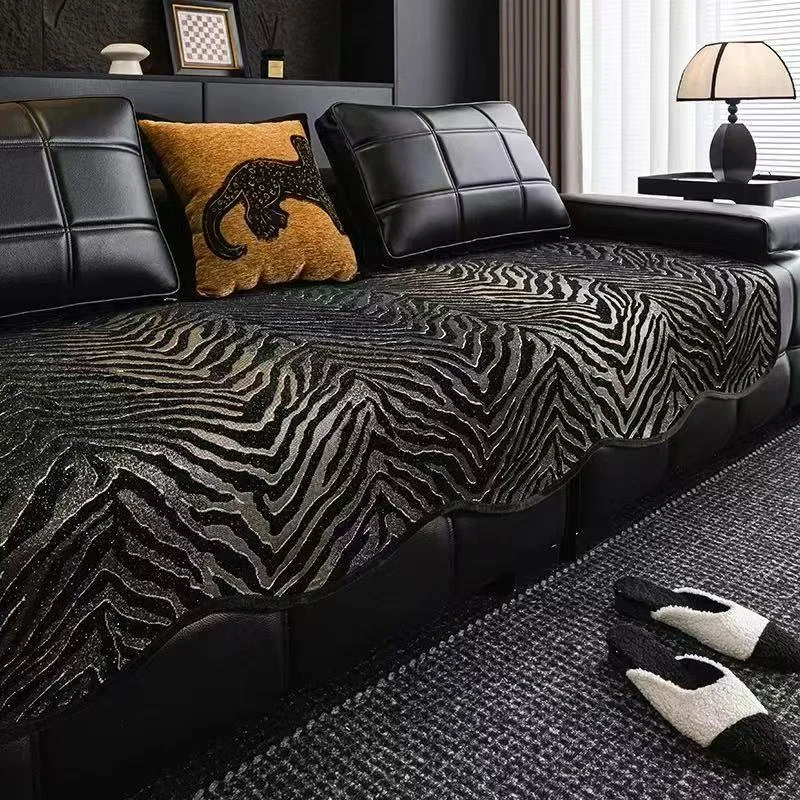 意法（虎纹）2025最新款皮沙发垫套罩盖布雪尼尔四季通用防滑防猫