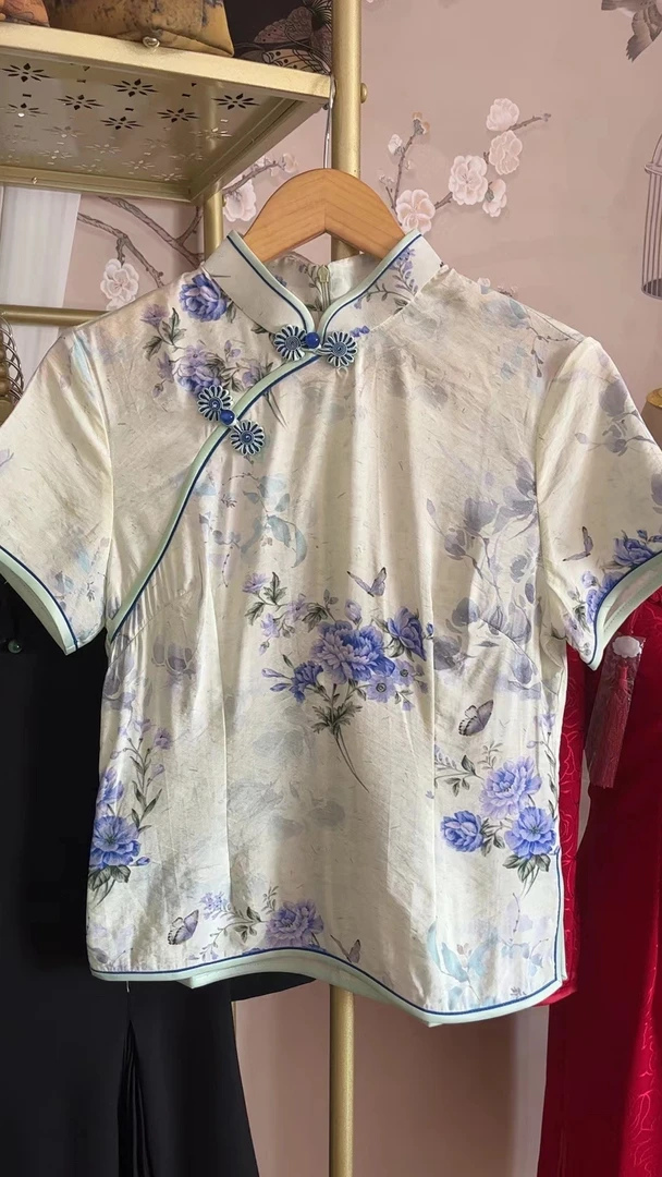 046-11007复古国风优雅夏季修身短款气质旗袍小上衣（单件上衣）