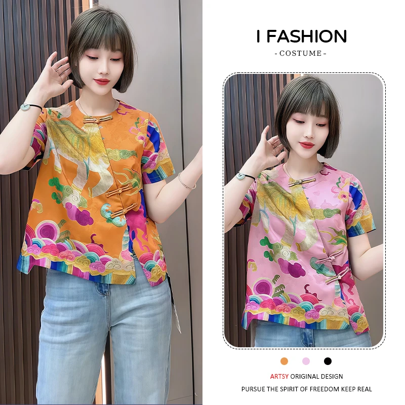 新中式国风短袖t恤女士2025年夏季新款小众时尚洋气宽松显瘦上衣