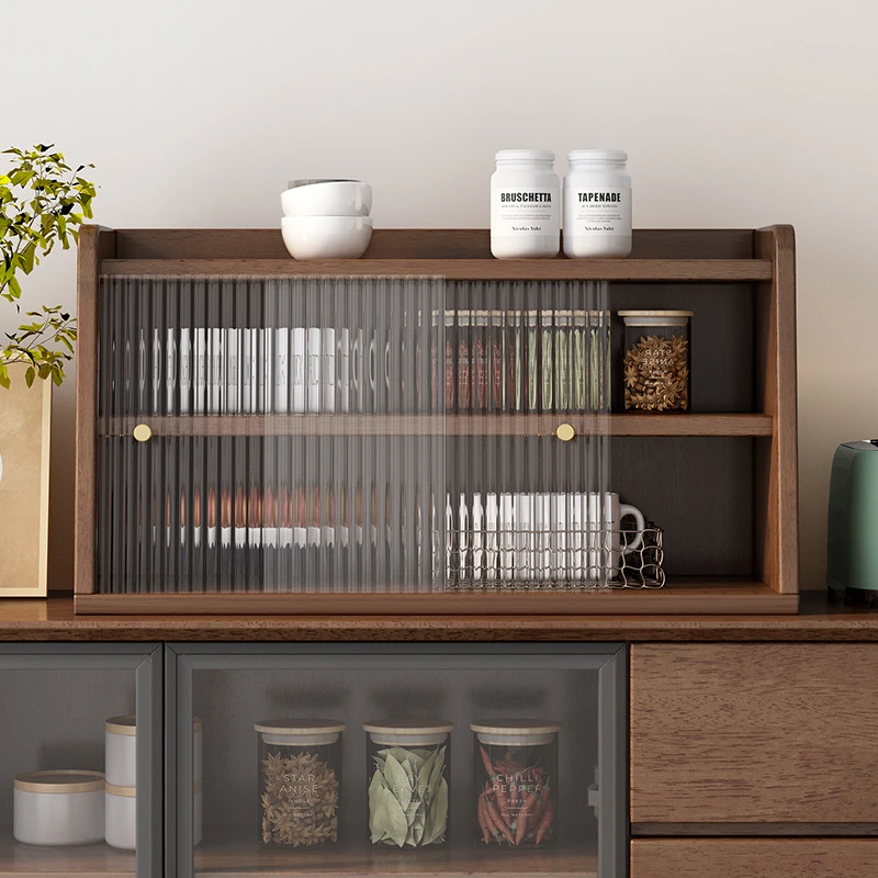 餐桌面收纳柜实木水杯茶具置物架环保水性漆收纳盒防尘移门储物柜