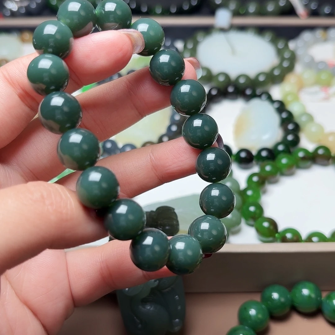 和田玉未镶嵌手链沙枣青特细蓝调12