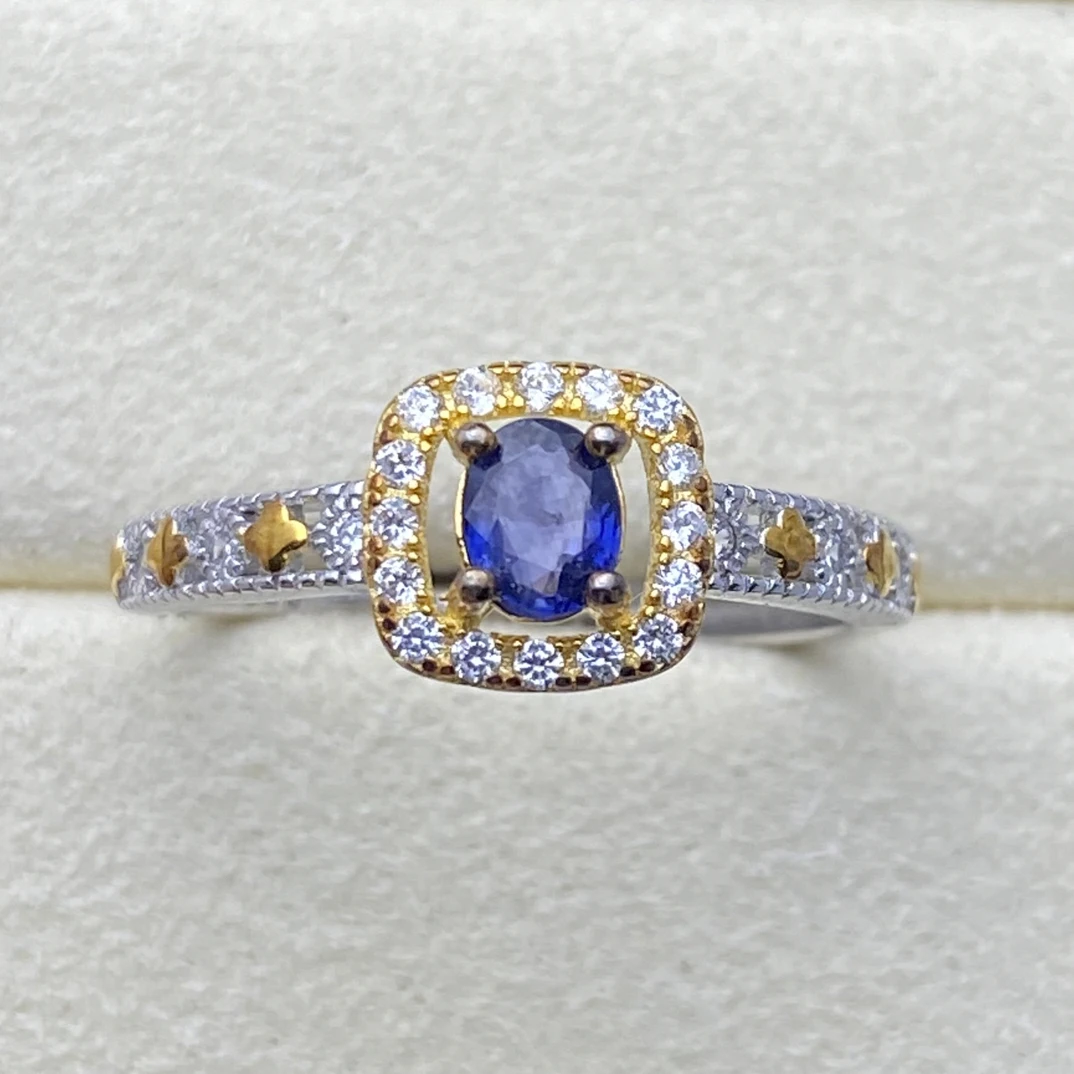 天然蓝宝石戒指s925银4*5mm轻奢精致气质时尚百搭Y1