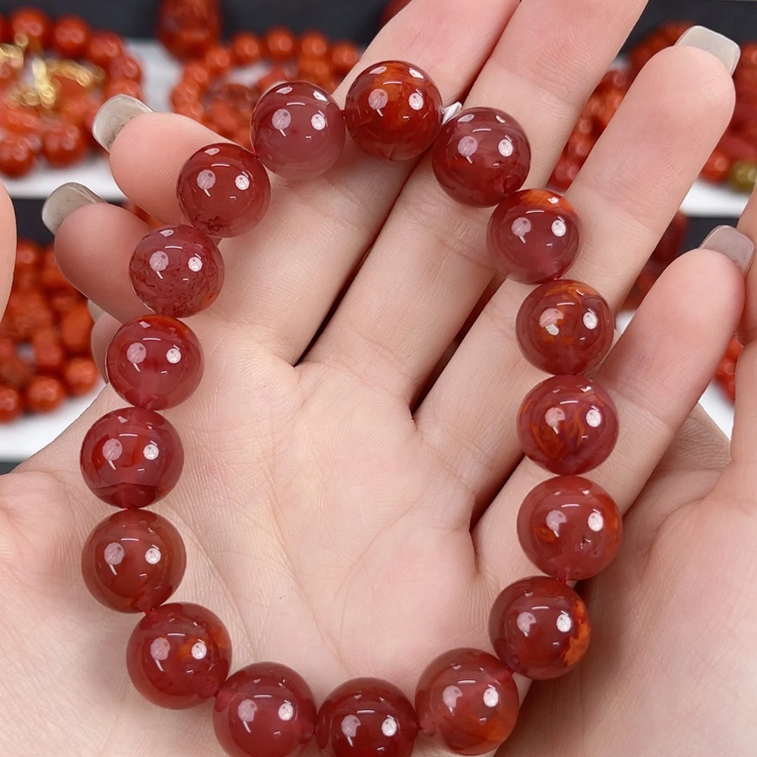 南红玛瑙未镶嵌瓦西牛血红火焰12mm手串