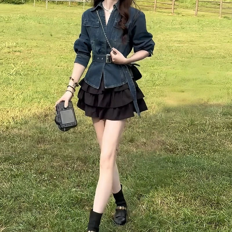 秋冬季女版复古气质上衣搭配显瘦百搭短裙穿搭套装