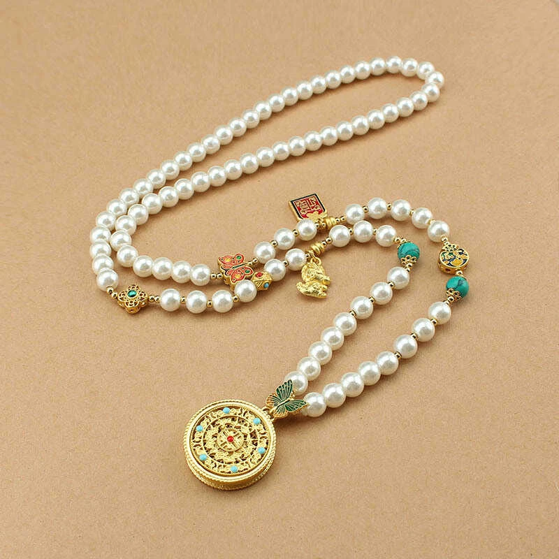 CK 铜合金吊坠 2025新款爆款圆牌吊坠珍珠长款项链女新中式国手工