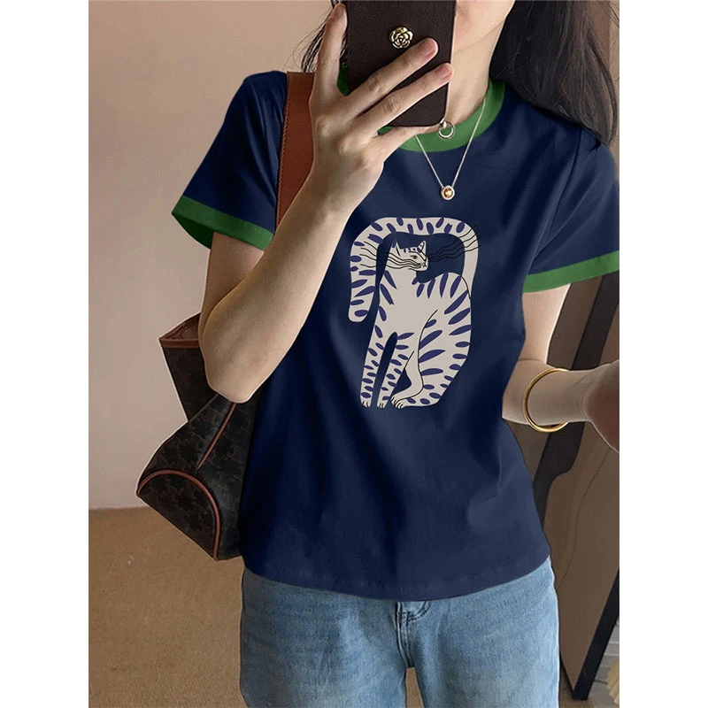 2025新款爆款正肩拼色t恤女短袖经典洋气时尚百搭不撞款夏季上衣