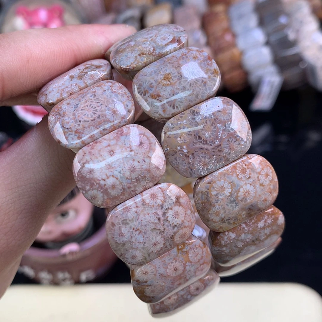 【闪购商品】颈饰未镶嵌硅化珊瑚（珊瑚玉）47号粉红彩蕾丝花500一条