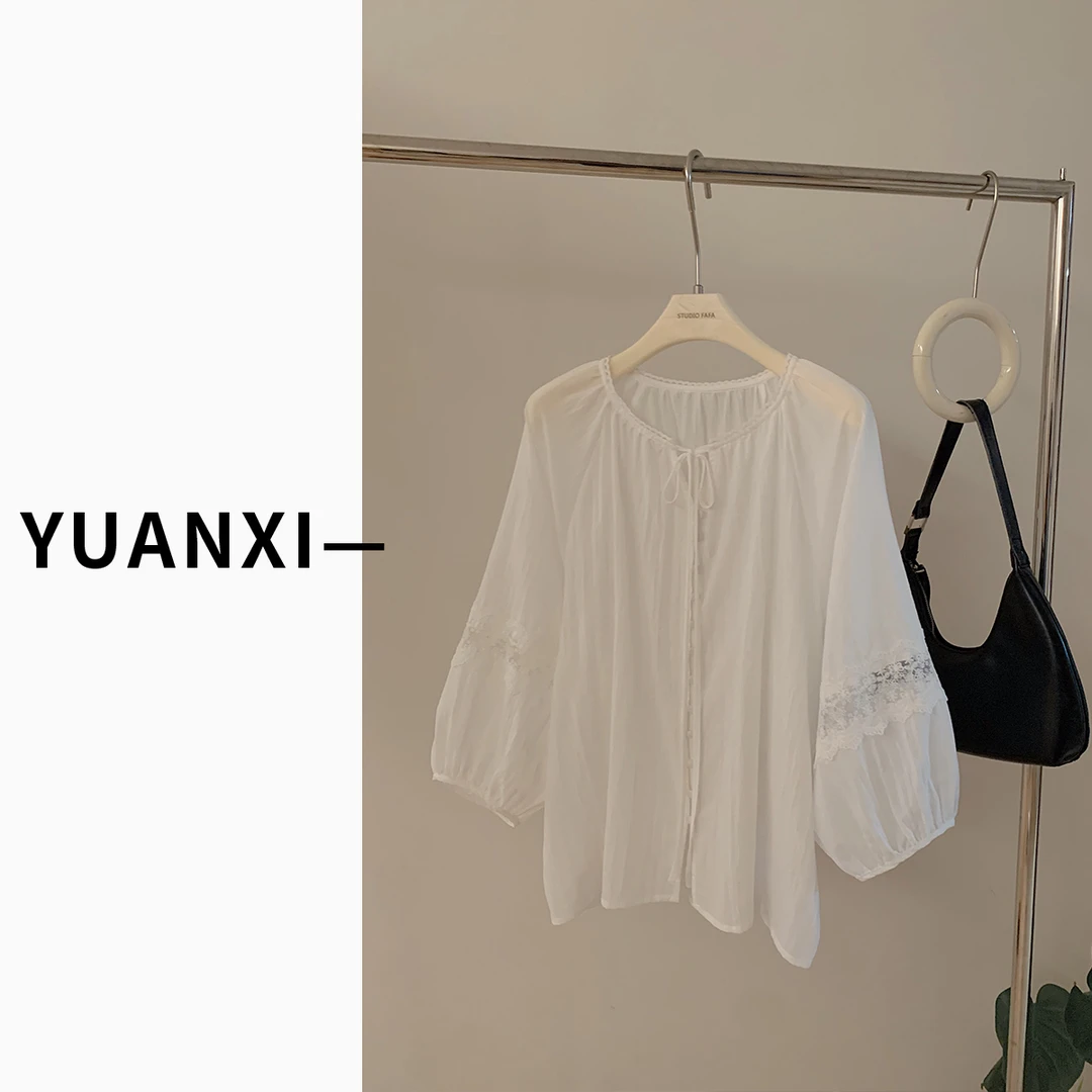 【FAFAJIA】F799-1 韩系法式设计感蕾丝花边衬衫女夏季