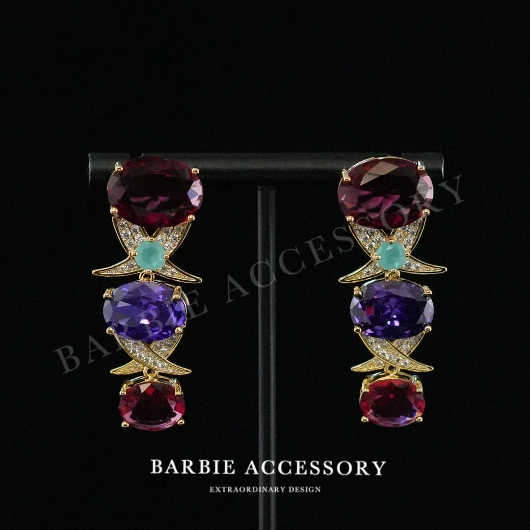 铜合金合成锆石耳饰 【星如星紫】法式中古轻奢设计款高级感耳环