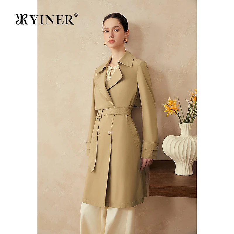 【醋酸系列】YINER音儿2025春季新款双排扣解构感中长款风衣外套