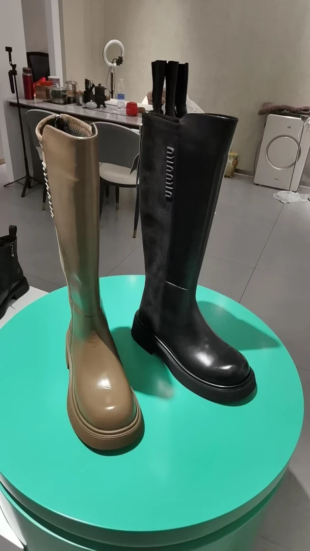 全牛皮高筒靴159862二棉时尚女靴女鞋腿围38-40