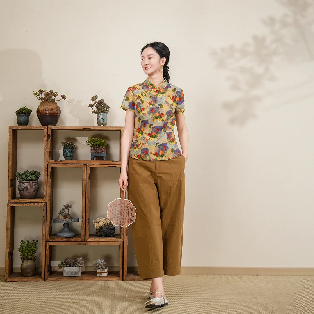 布符2025年夏季新品合身显瘦旗袍上衣女装柔美端庄优雅MXQPS31