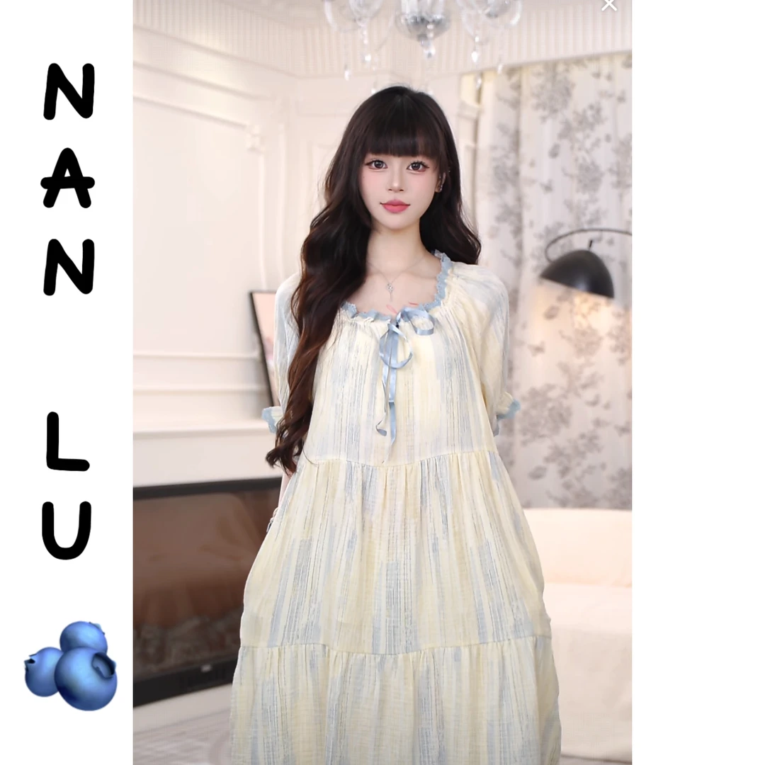 【海盐柠檬】棉纱布睡裙女夏季新款性感高级感长款连衣裙睡衣家居服