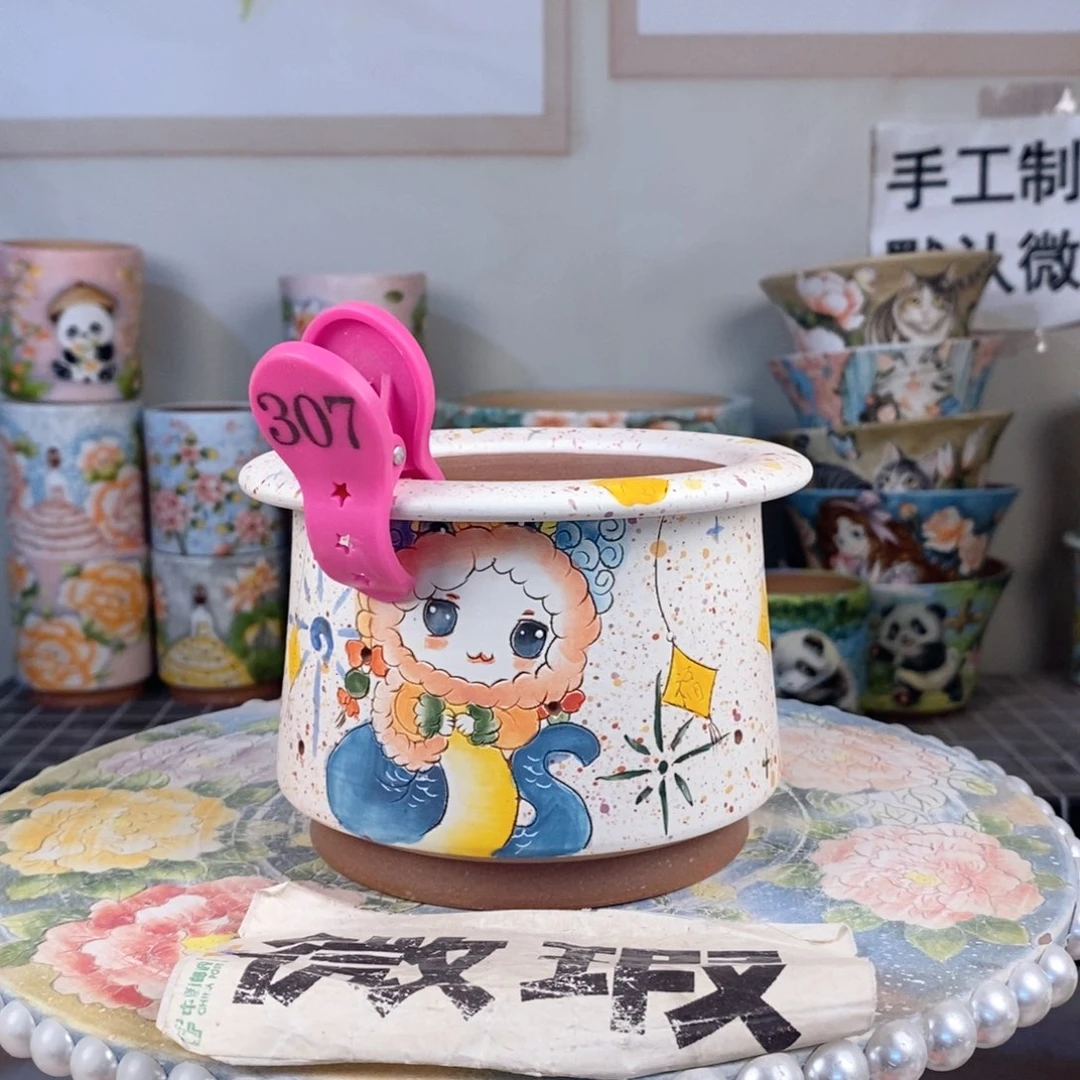 紫砂花盆红陶手绘花盆