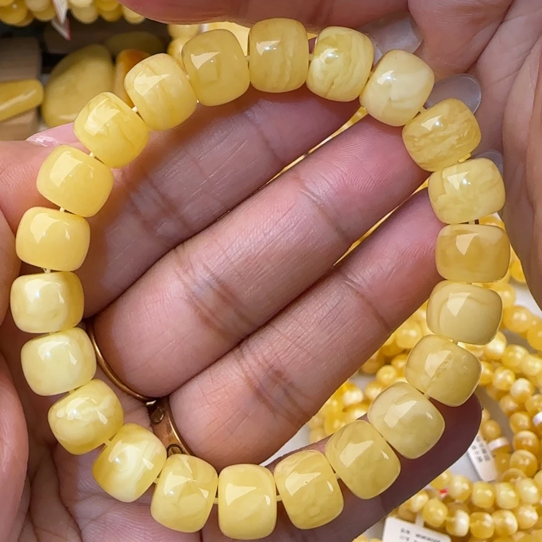 蜜蜡未镶嵌手链白花老型手串