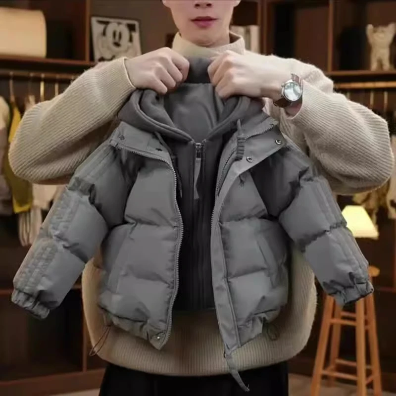 男厚款拼色拼接保暖常规款棉袄冬季中长款棉服连帽