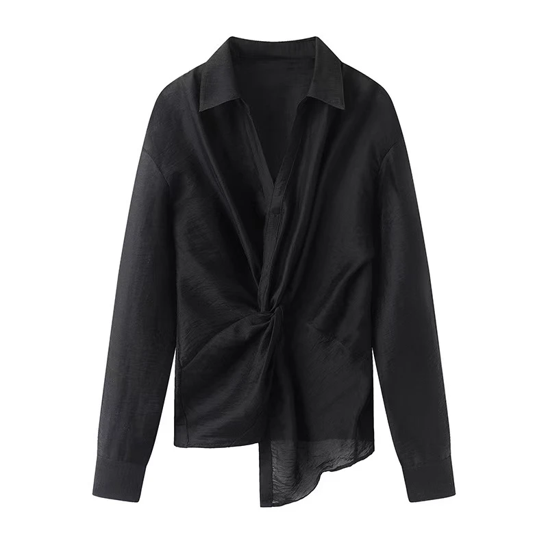 衬衫-315053扭结肌理感长袖百搭