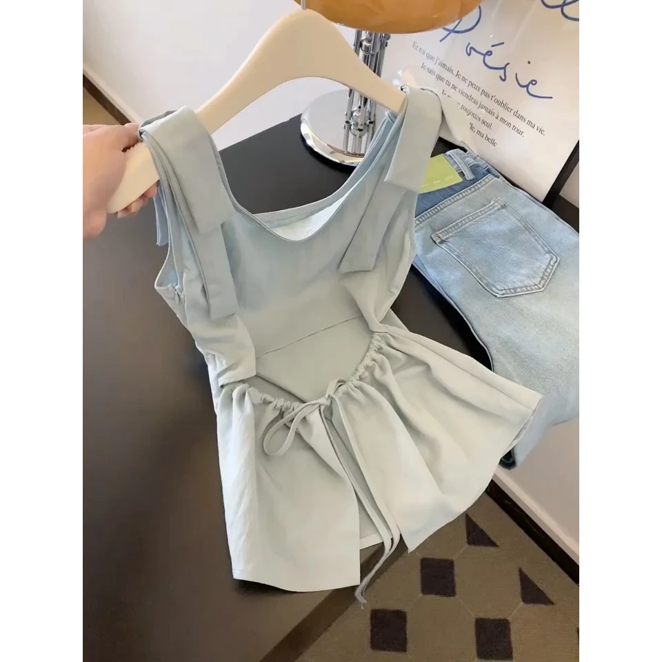 法式气质设计感上衣女2025夏季新款温柔无袖镂空露背小众上衣