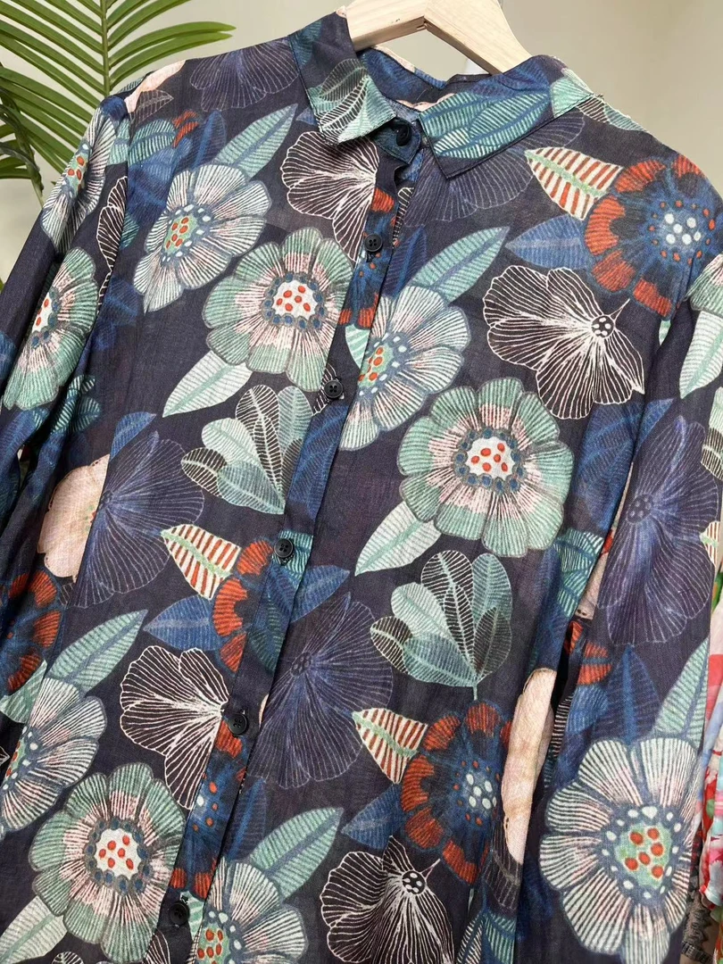 【复古大花卉印花苎麻衬衫】2659